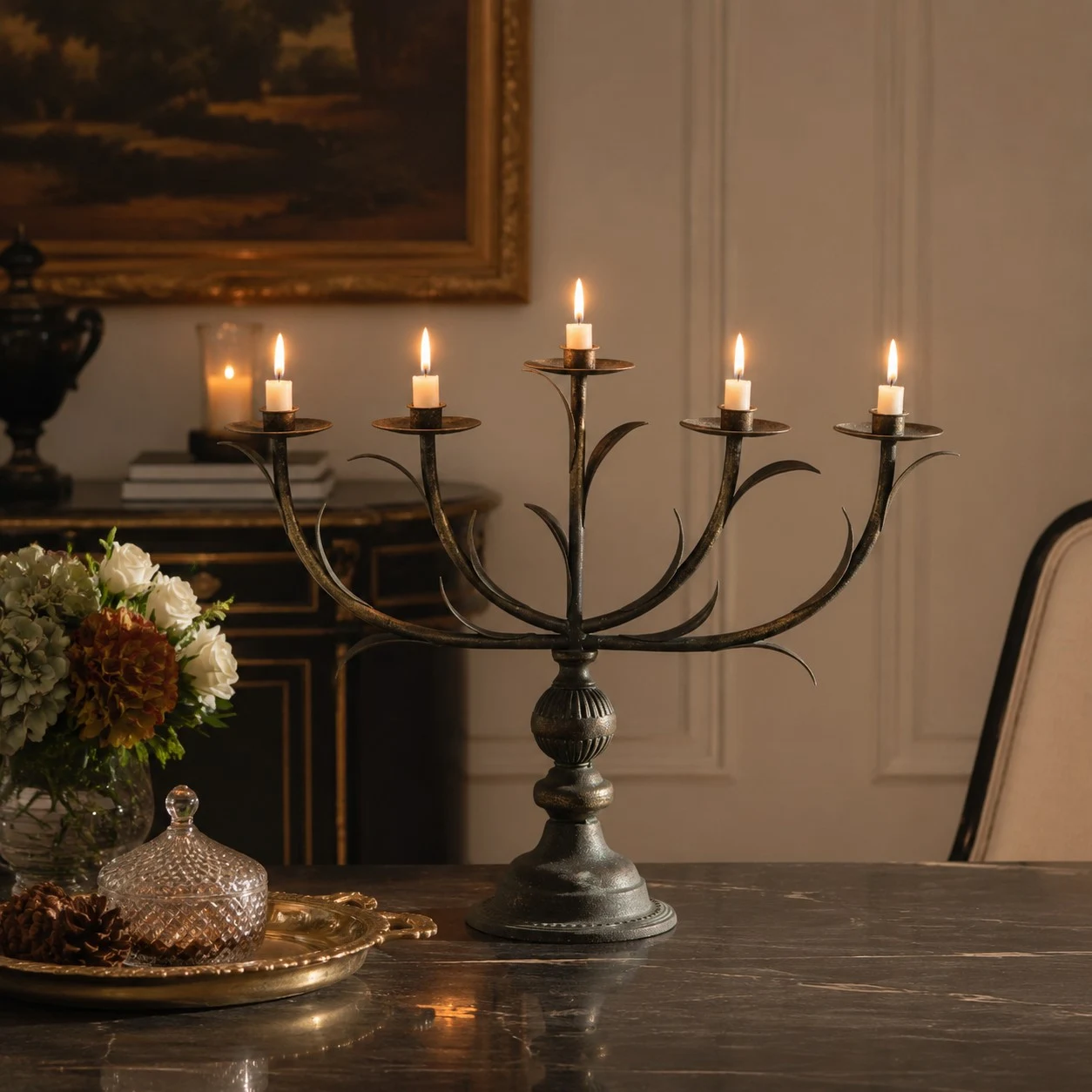 Aura antique candlestick styled on a table