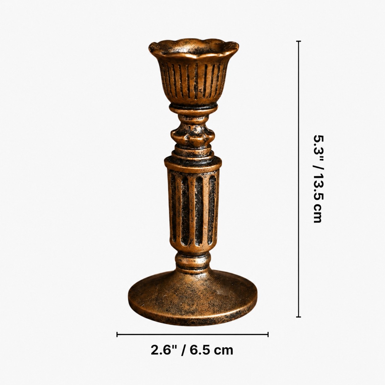 Aura Style B candlestick dimensions diameter 2.6 inches by height 5.3 inches