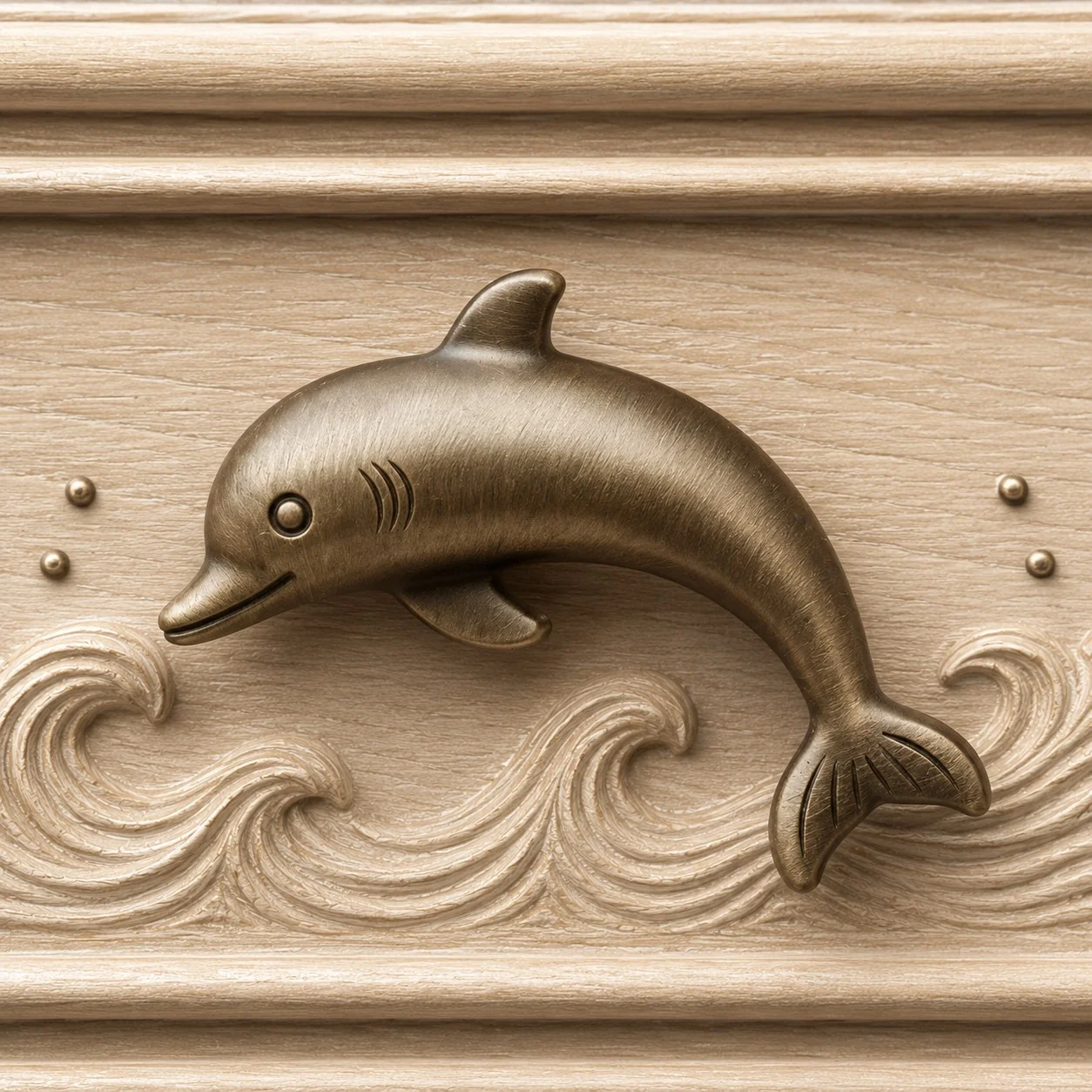 Dolphin cabinet handle in Antique Brass