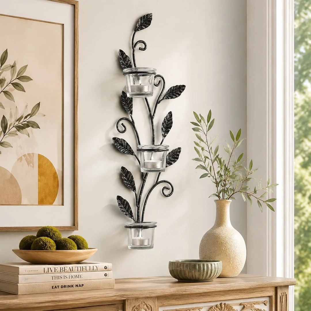 Aura black iron wall candlestick scene 2
