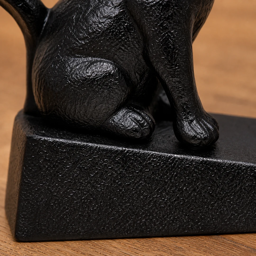 Black cast iron texture detail on Guardian door stopper