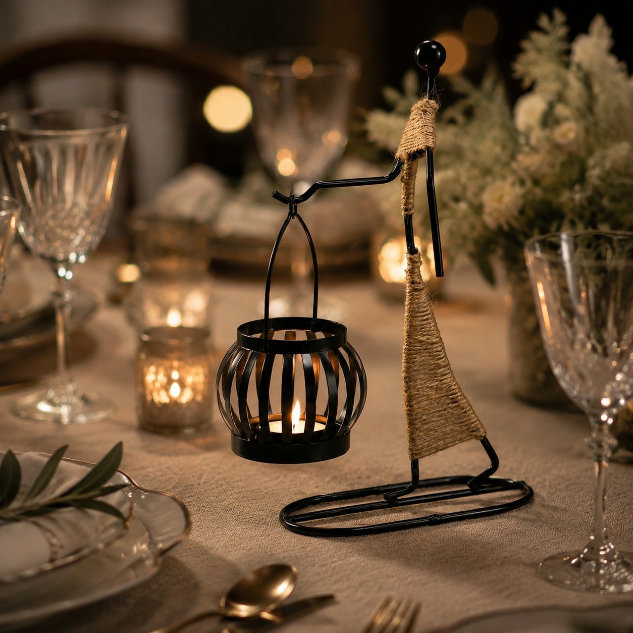 Aura Handheld Lantern styled near a sofa in warm home decor