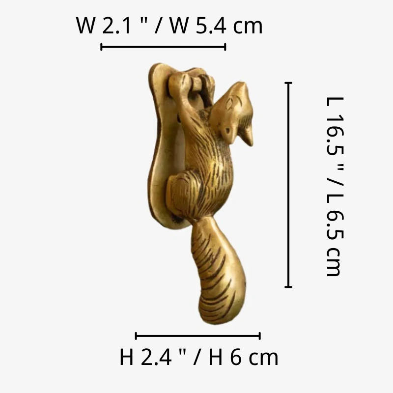 Dimension diagram for Totem squirrel brass cabinet handle
