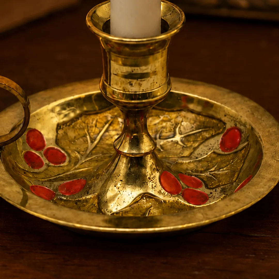 Close-up of the aged brass copper tray texture