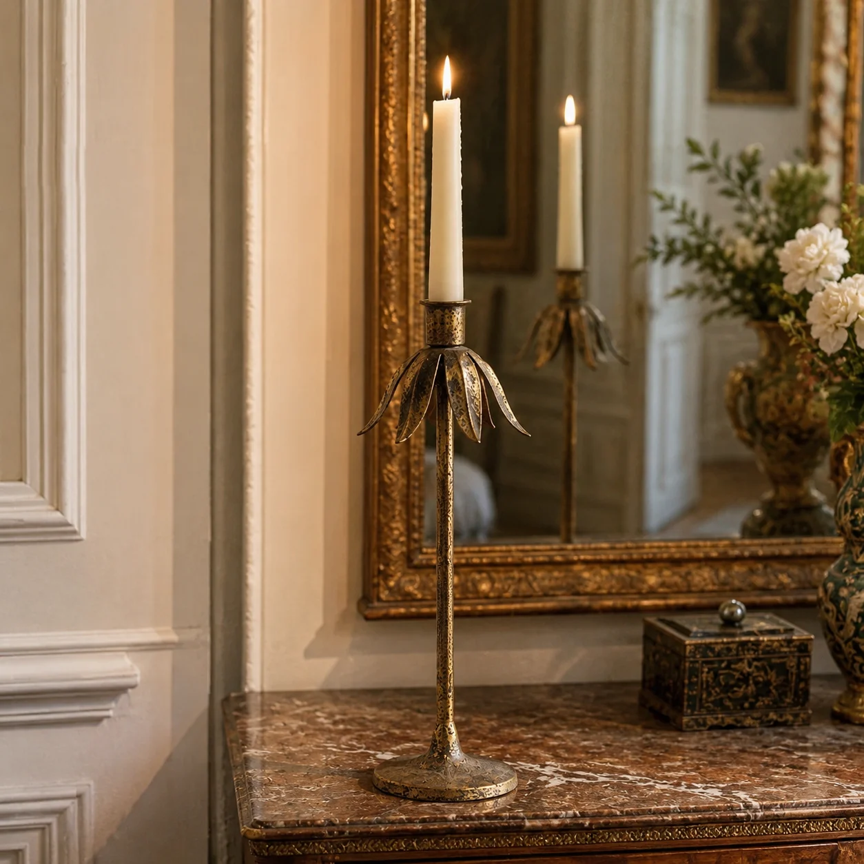 Tall Aura candlestick in a classic dining room scene