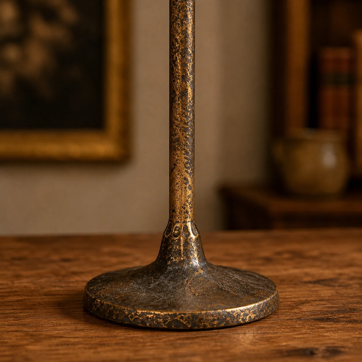 Close-up of round base and slim stem connection