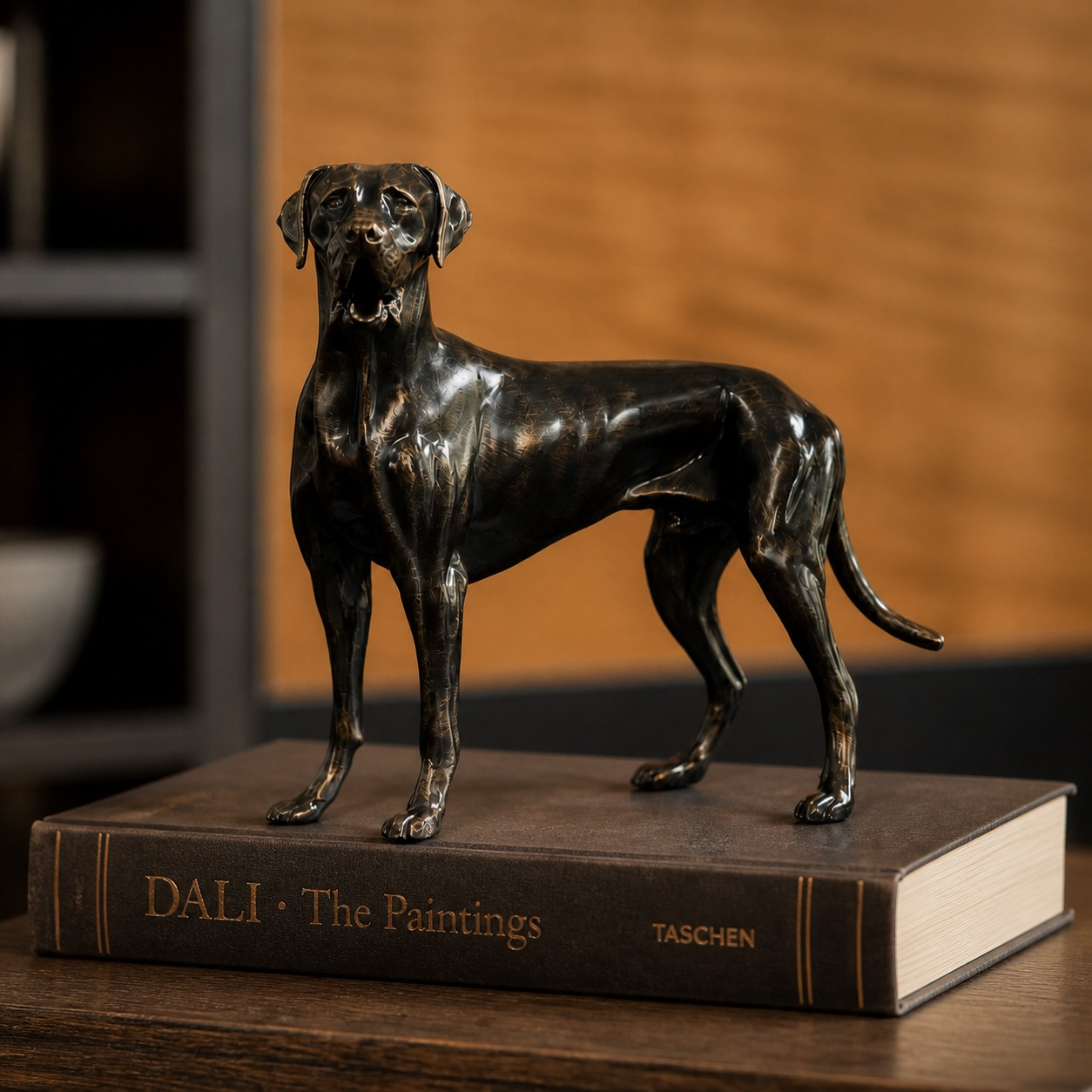 Standing Floxo sculpture on books