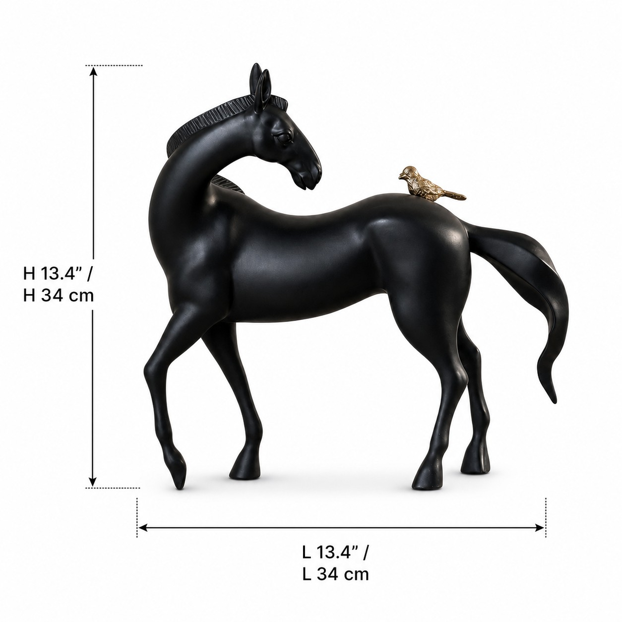 Equora black horse sculpture dimensions: length 34 and height 34 centimeters