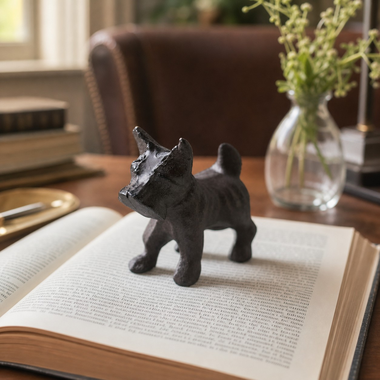 Miniature cast iron Schnauzer styled on an open book