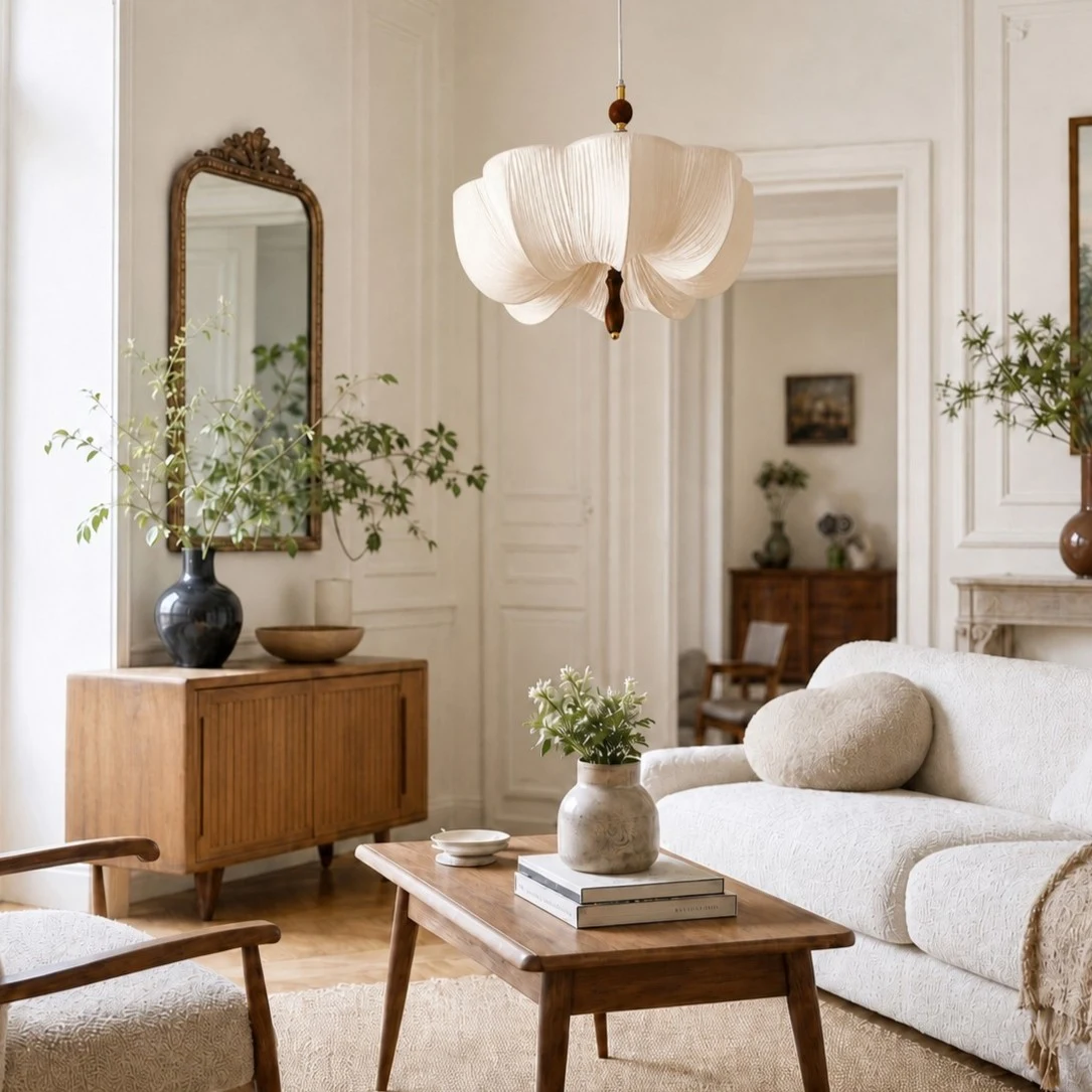 Lunelle fabric pendant lamp in a French vintage living room