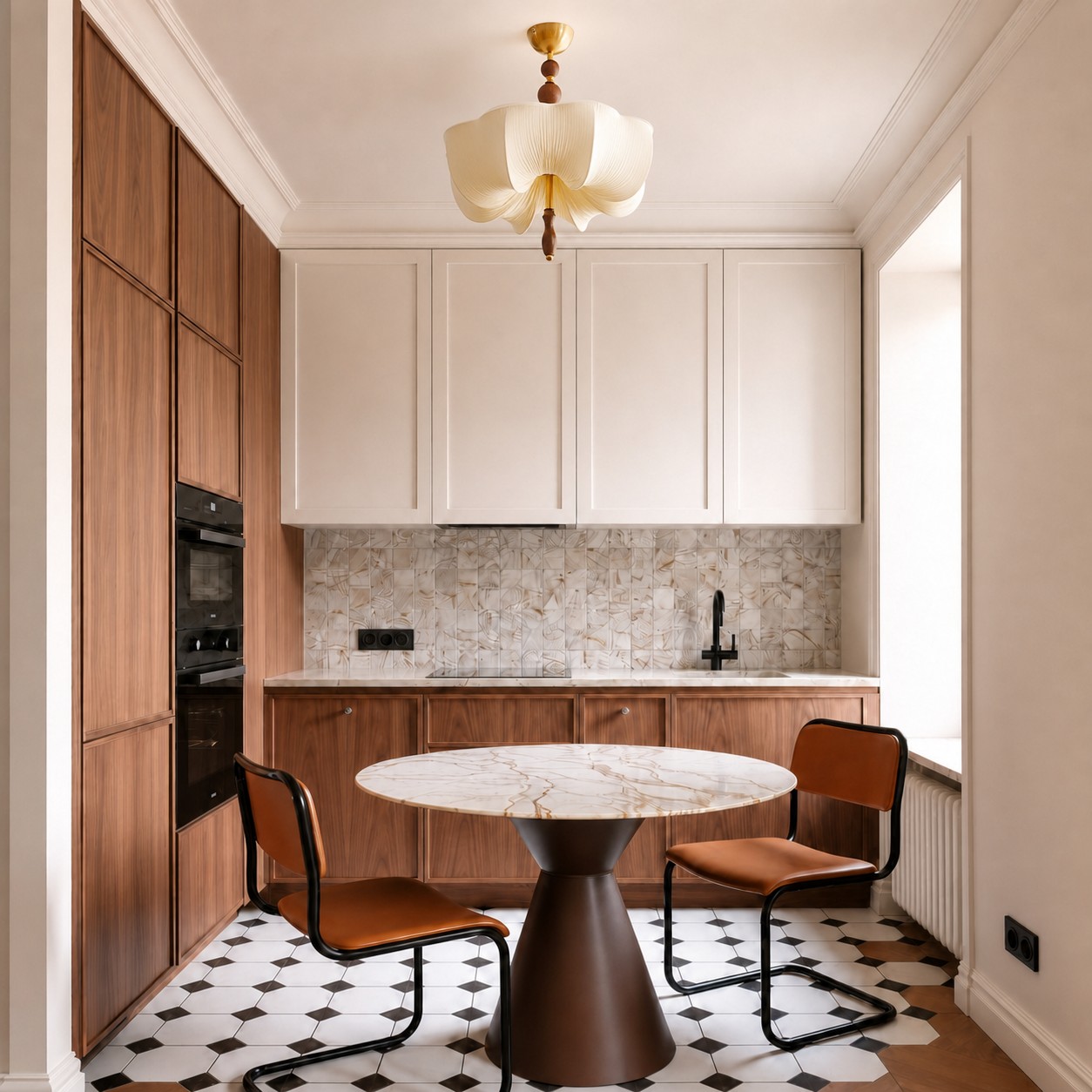 Kitchen scene showing Style A with the taller ceiling stem.