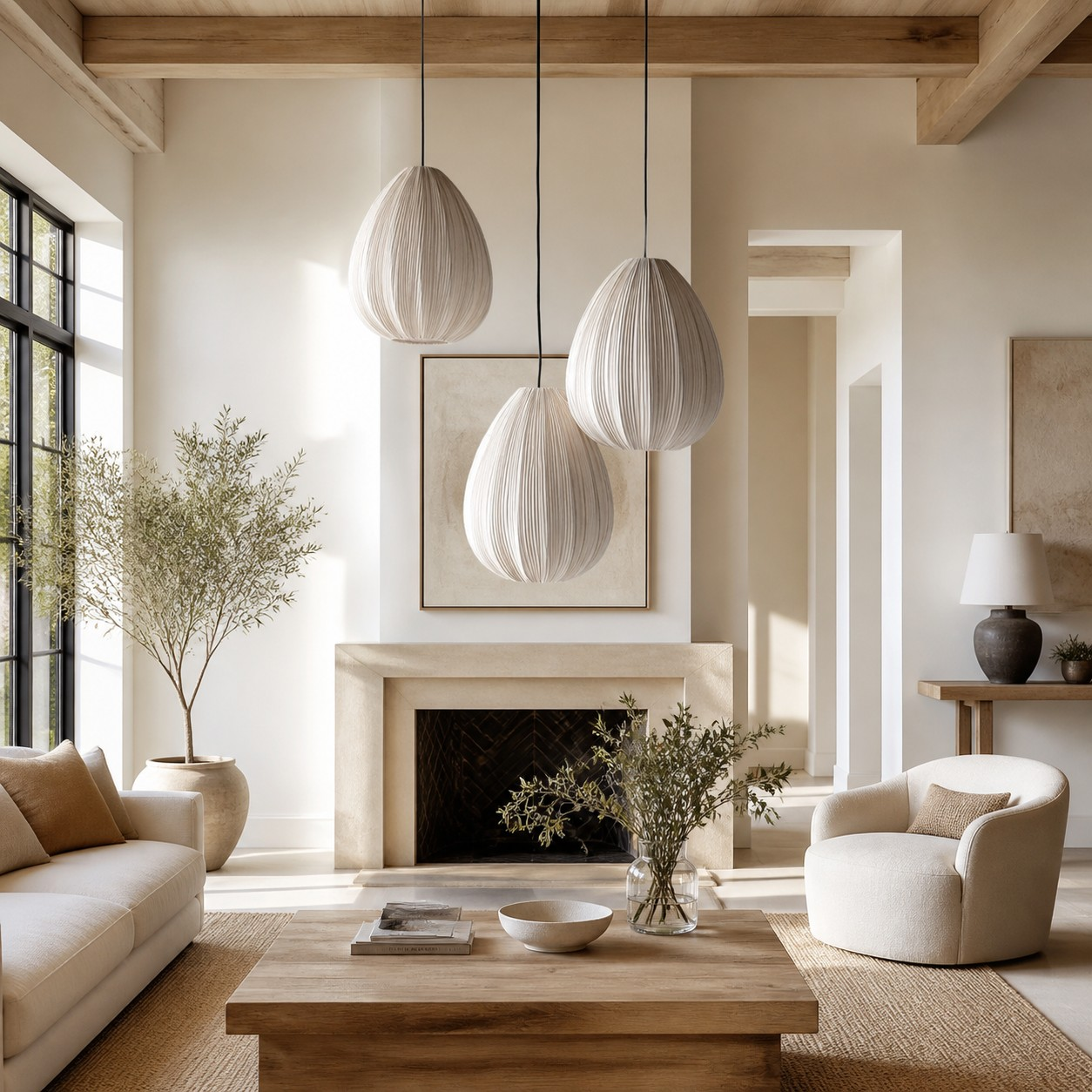 Pluvia tall pleated fabric pendant light hospitality scene
