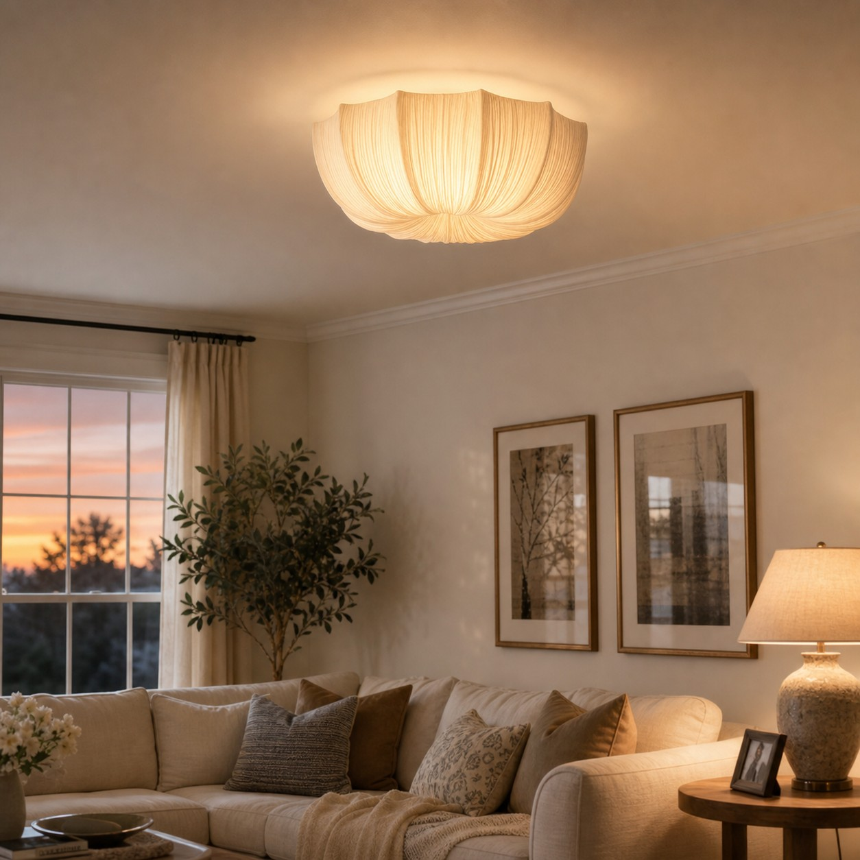 Linbron French pleated fabric ceiling light detail