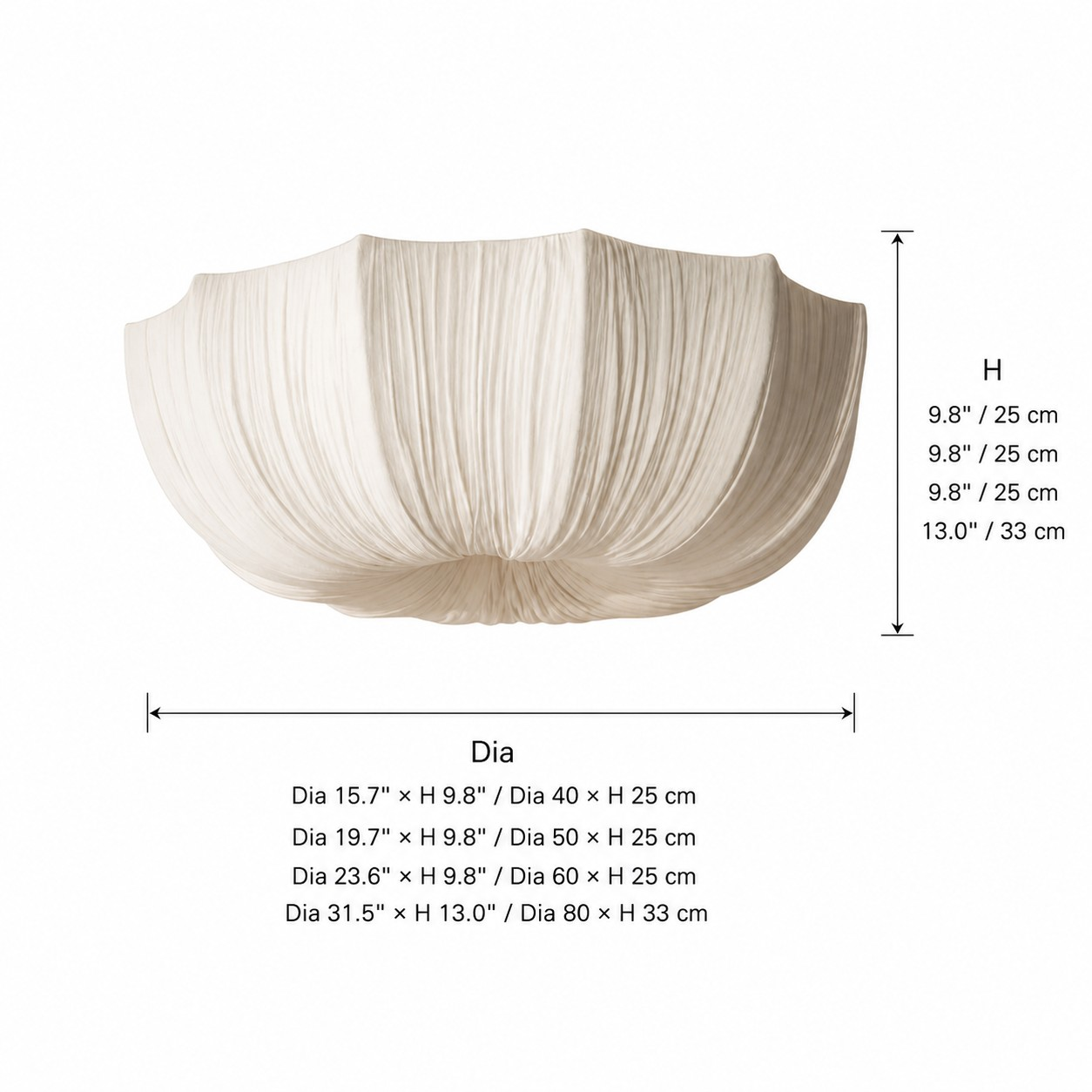 Linbron ceiling light dimensions for 40, 50, 60 and 80 centimeter diameters