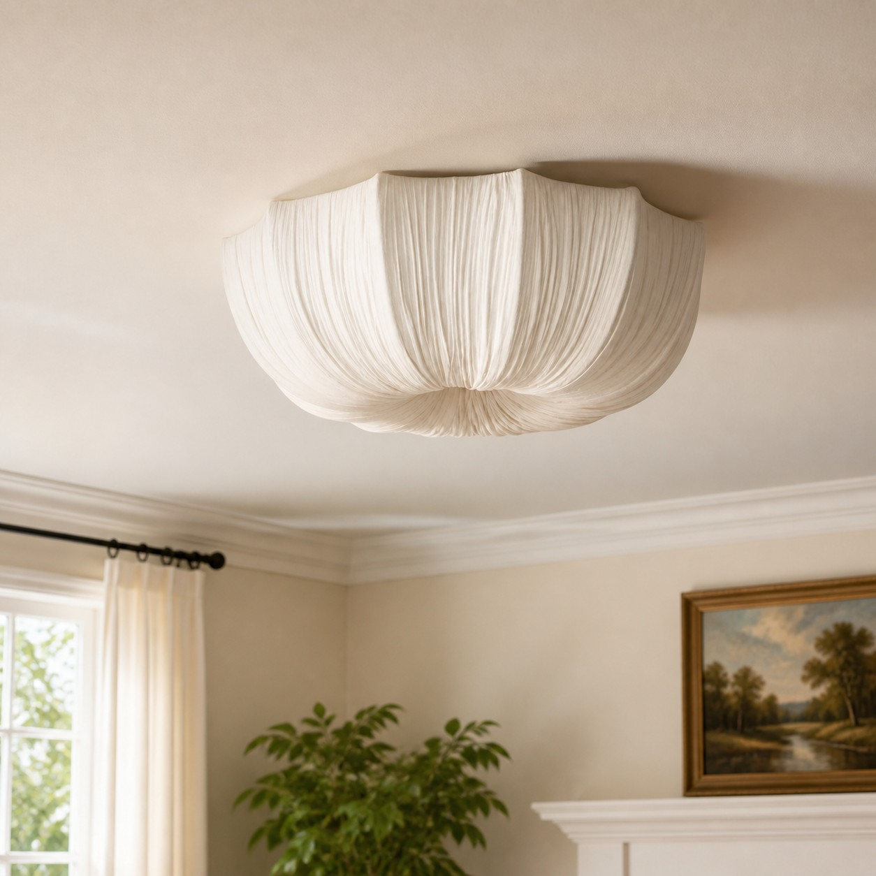Linbron French pleated fabric ceiling light detail