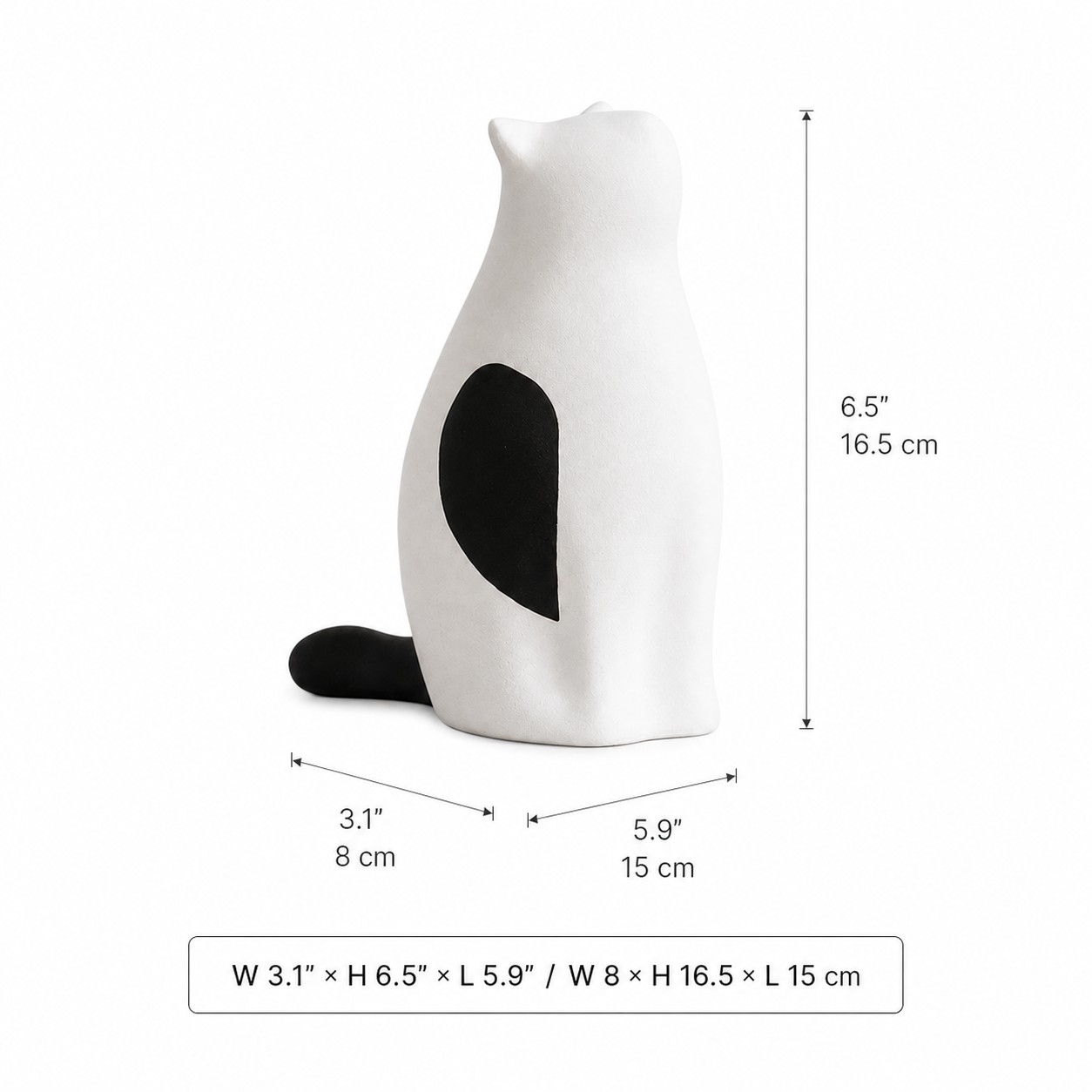 Felora upward-gazing black and white cat dimensions: length 15, width 8 and height 16.5 centimeters