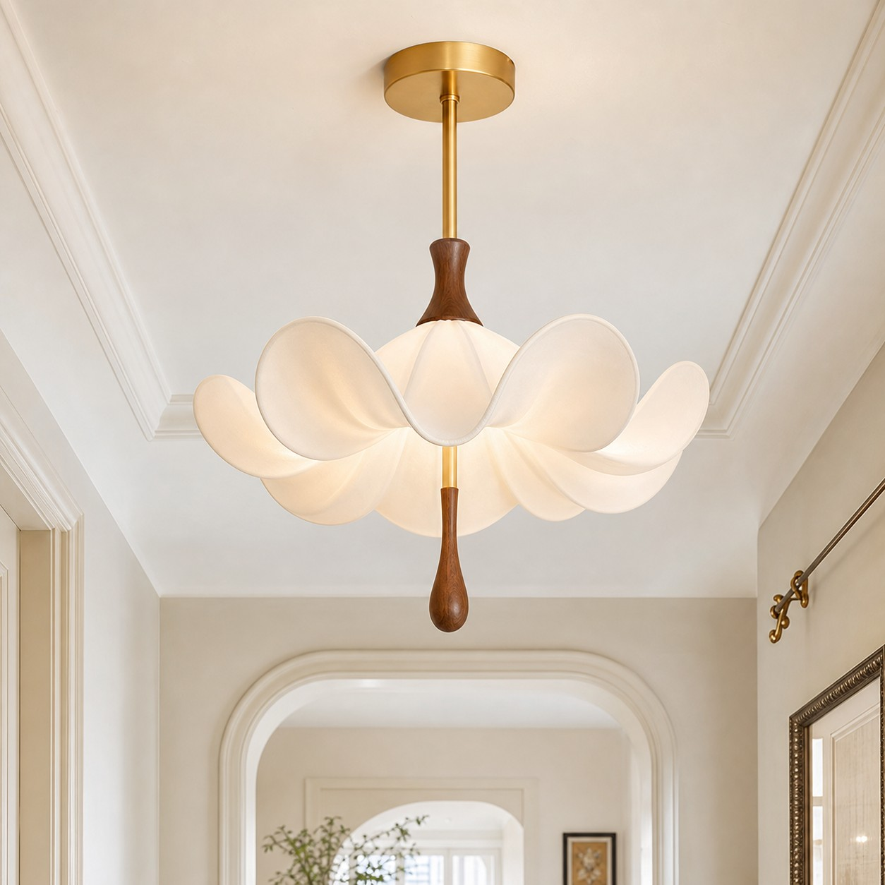 Magnolia ivory fabric floral ceiling lamp detail