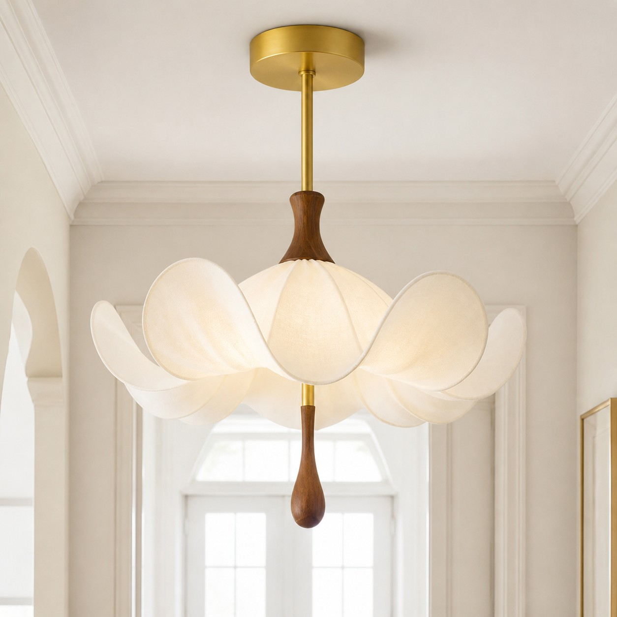 Magnolia ivory fabric floral ceiling lamp detail