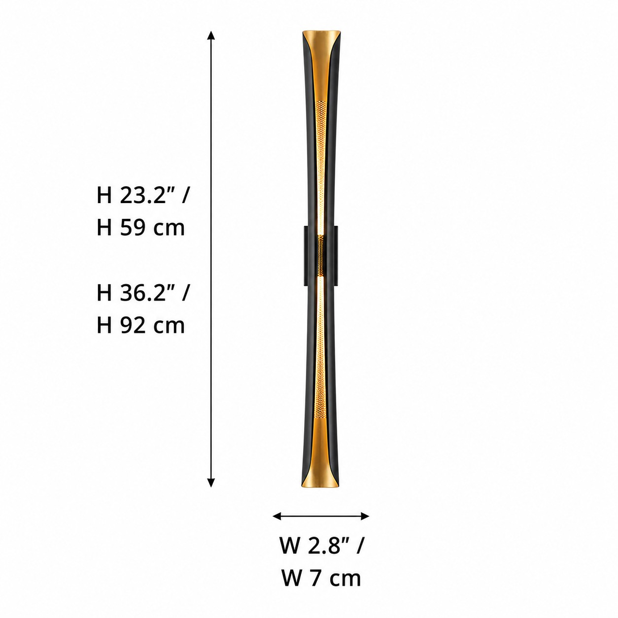 Perforated Glow afmetingen: 7 cm breed; 59 cm of 92 cm hoog