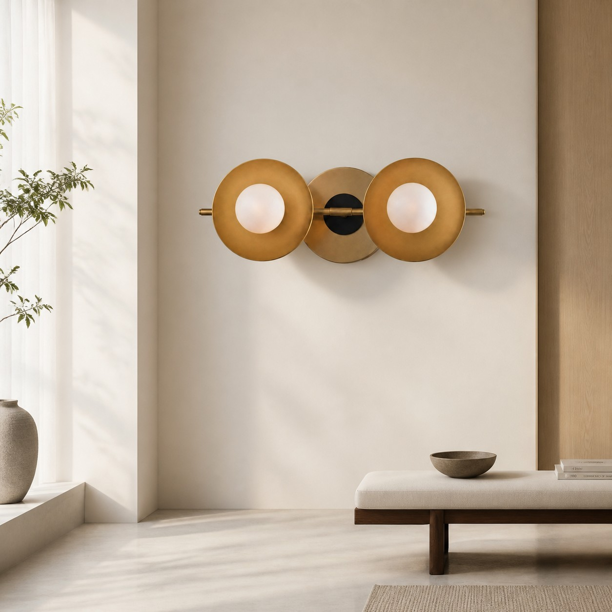 Doppelwandleuchte Solune in einem minimalistischen Interieur