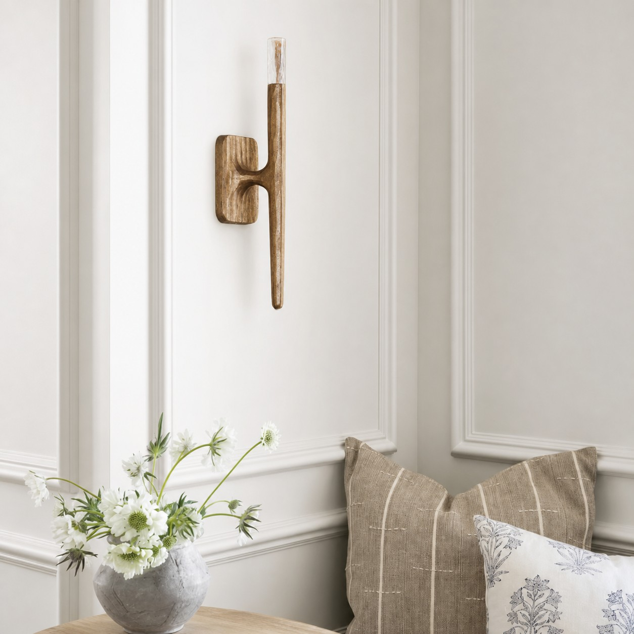 Large Linvero wall sconce in a bright modern living room