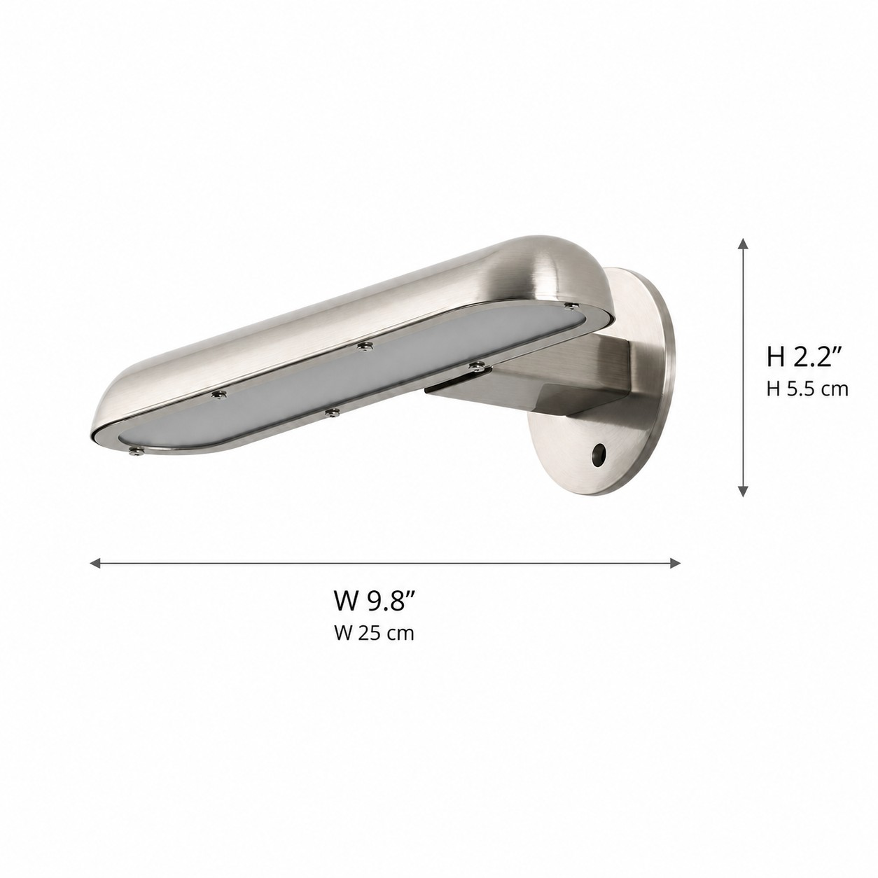 Lunica vanity light dimensions: 9.8 inches wide and 2.2 inches high