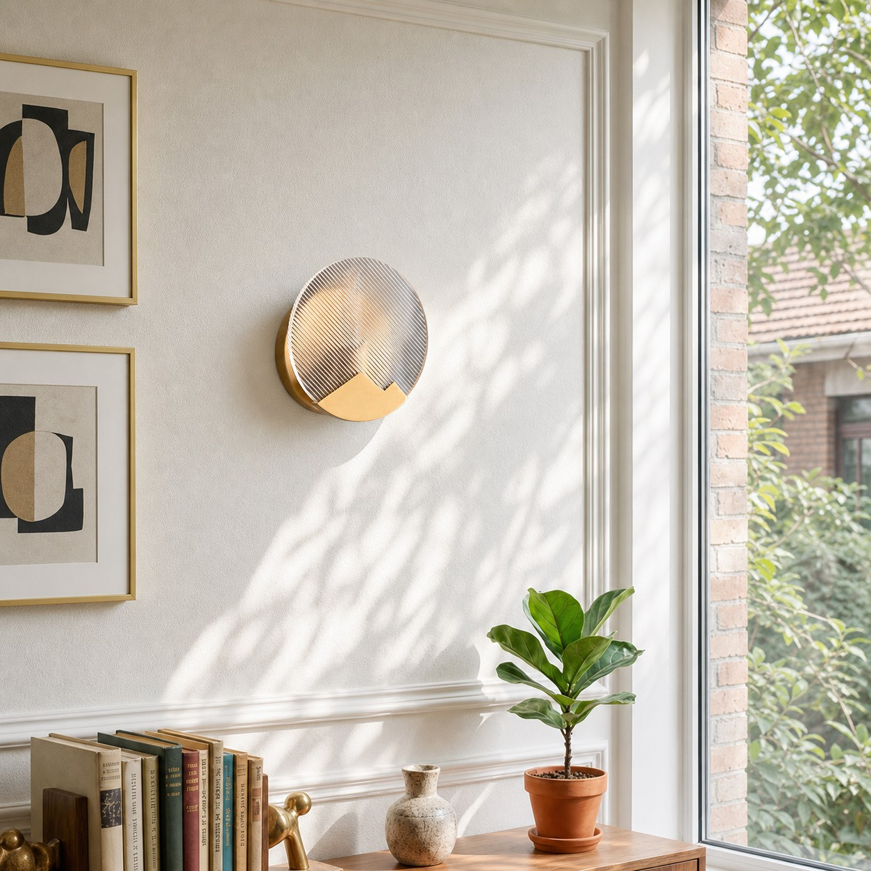 Illuminated Solune wall lamp above a lounge chair