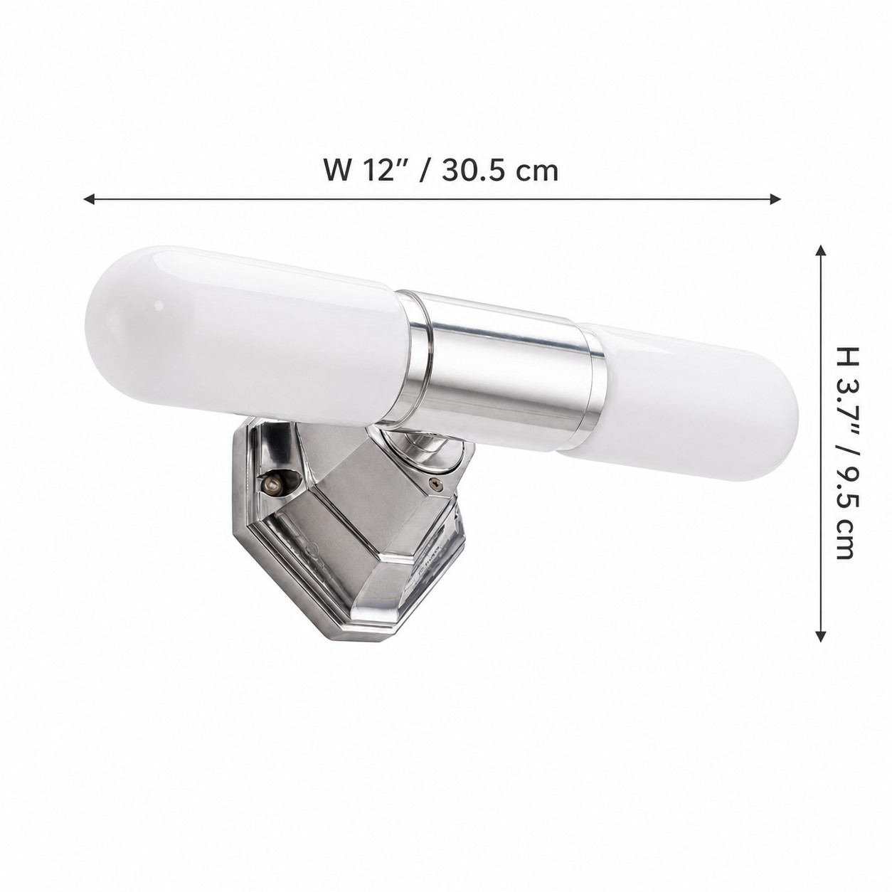 Vanity light dimensions: 12 inches wide and 3.7 inches high