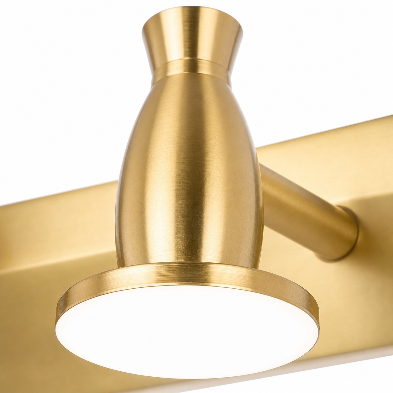 Close-up of Bravio brass lamp head and acrylic shade