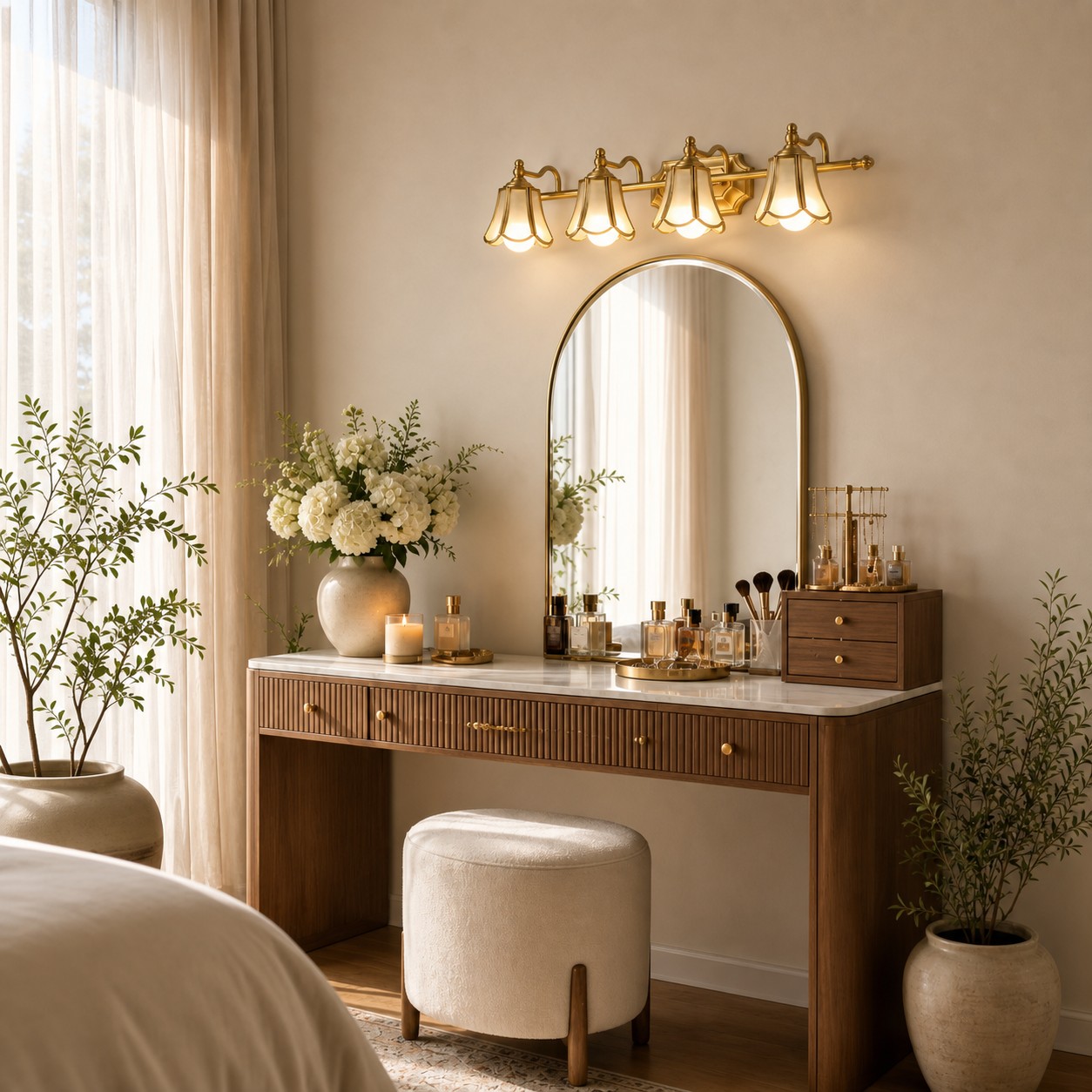 4 Head brass glass lamp in dressing area