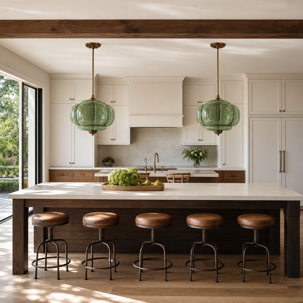 Customer kitchen with green Eloise pendant lights