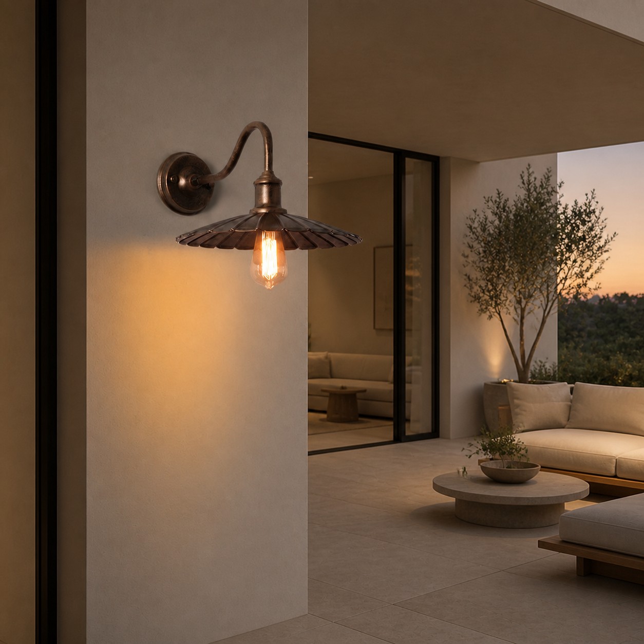 Outdoor wall sconce at a covered exterior entry