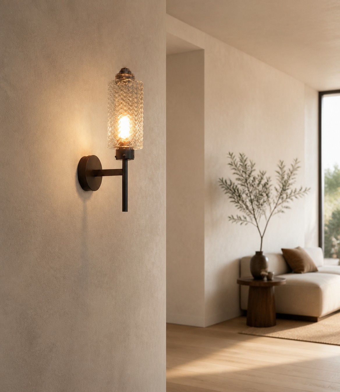 Outdoor patio wall light showing installation scale