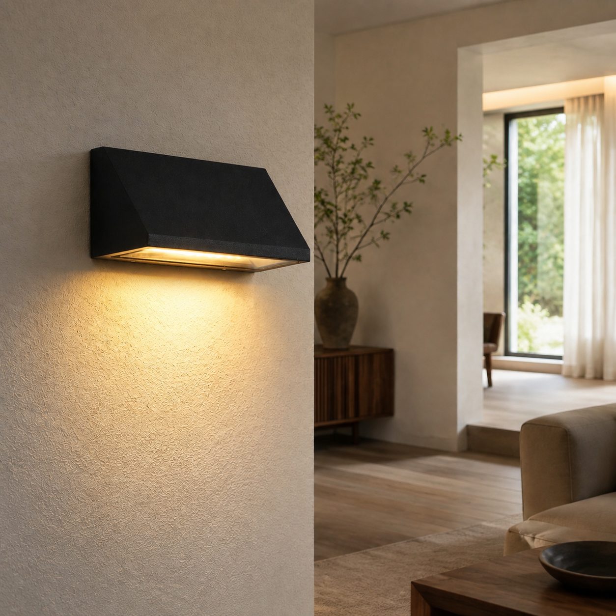 Black sloped outdoor wall light unlit product view