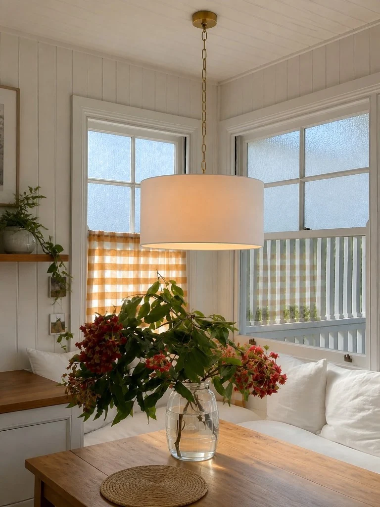 Dumora in a dining room, light on