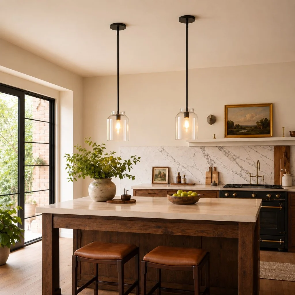 Hanton pendants over a kitchen island