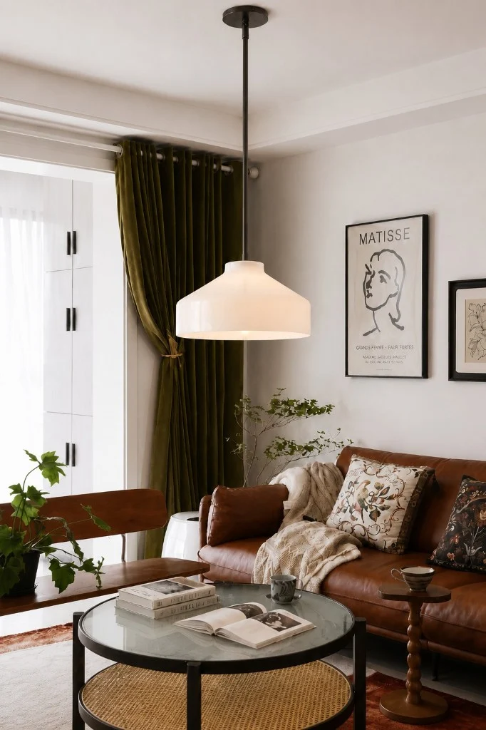 Hanton in a living room, light on