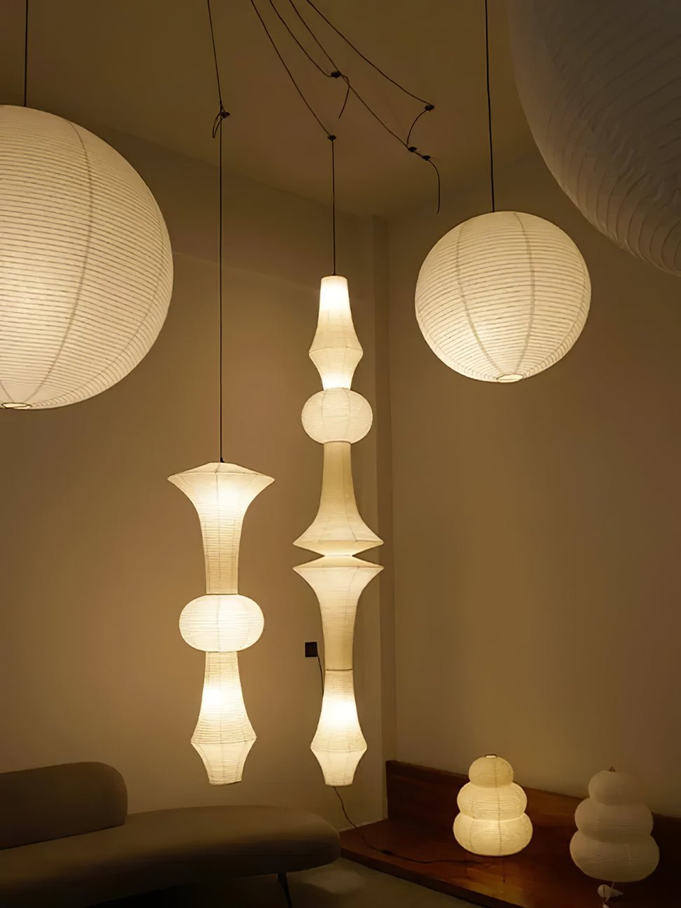 White Handcrafted Mulberry Paper Swag Light product view