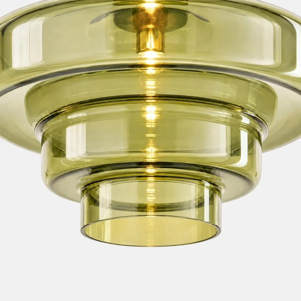 Green Koloro glass shade, lit