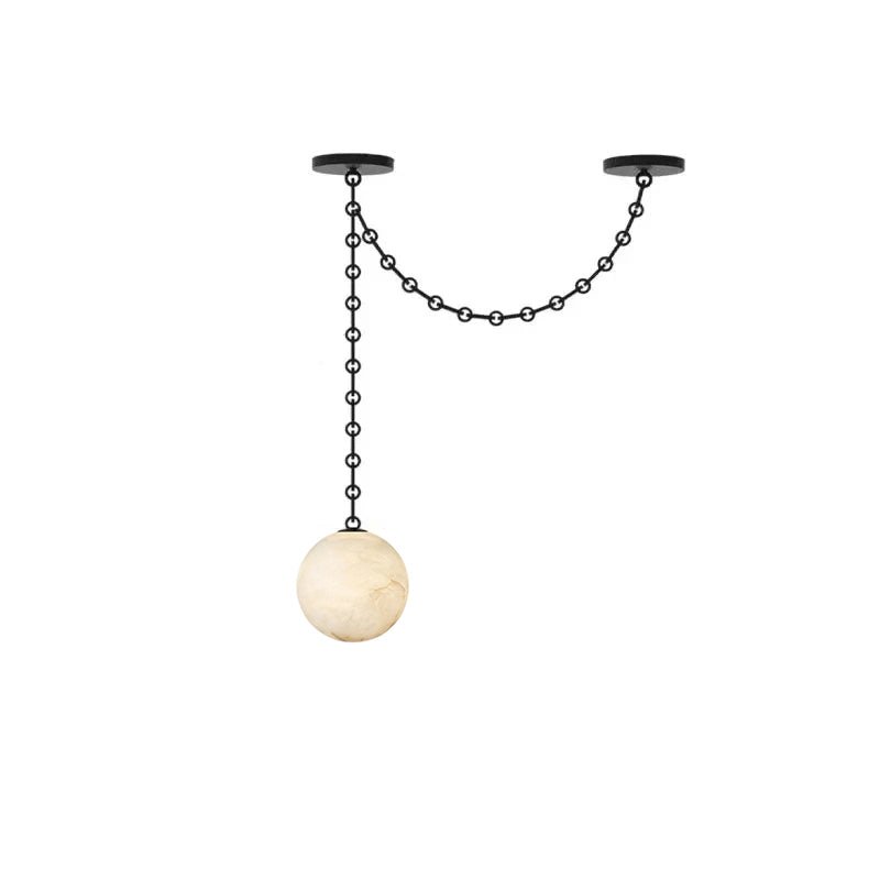 Black Metal Alabaster Globe Hardwired Chandelier product view