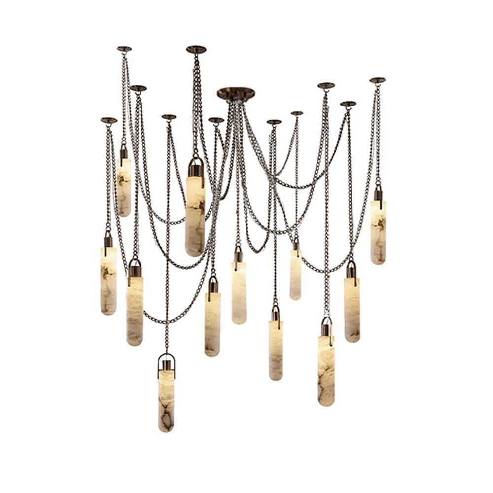 Carved Alabaster Hardwired Chandelier in a warm interior