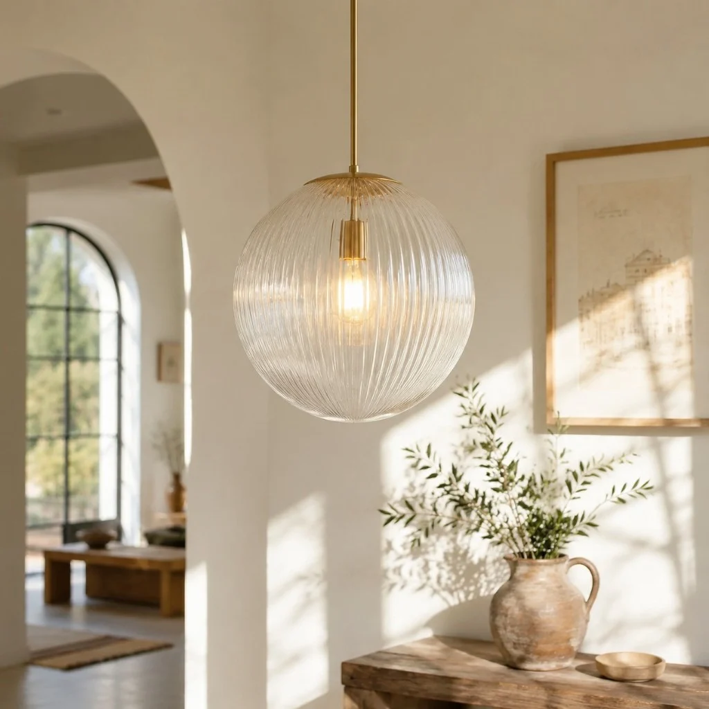 Bravira globe pendant in an arched room