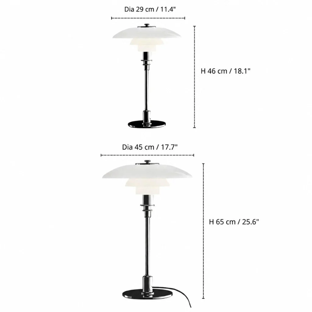 Opal table lamp two-size diagram