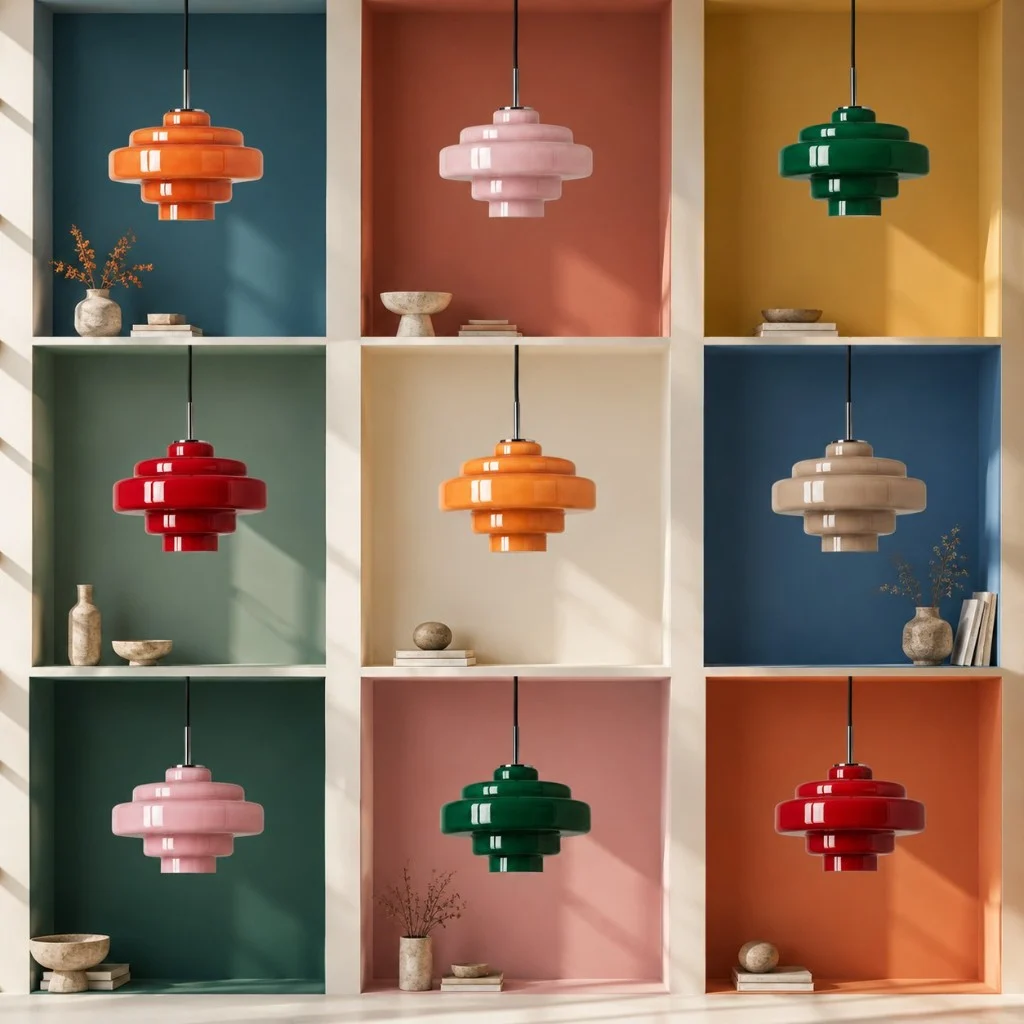 Koloro colored glass pendants in wall niches