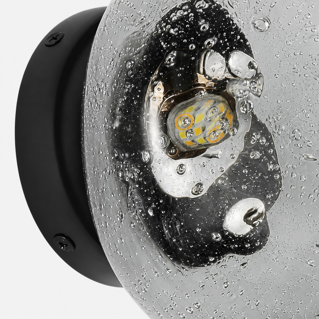 Bubble glass and iron mount detail