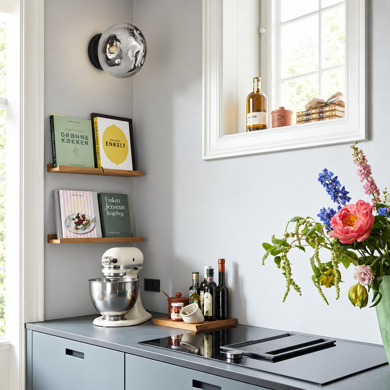 Smoke gray bubble globe in a kitchen