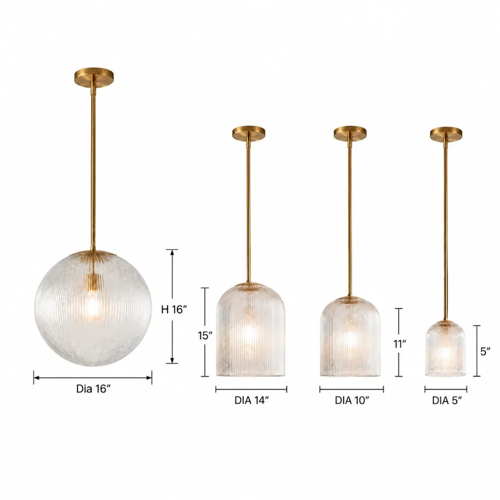 Bravira ribbed glass pendant size diagram