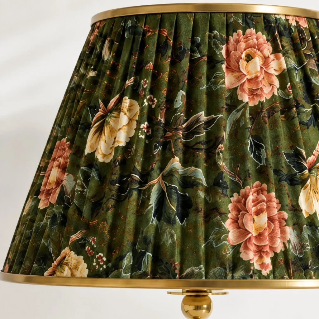 Green floral shade with brass gallery