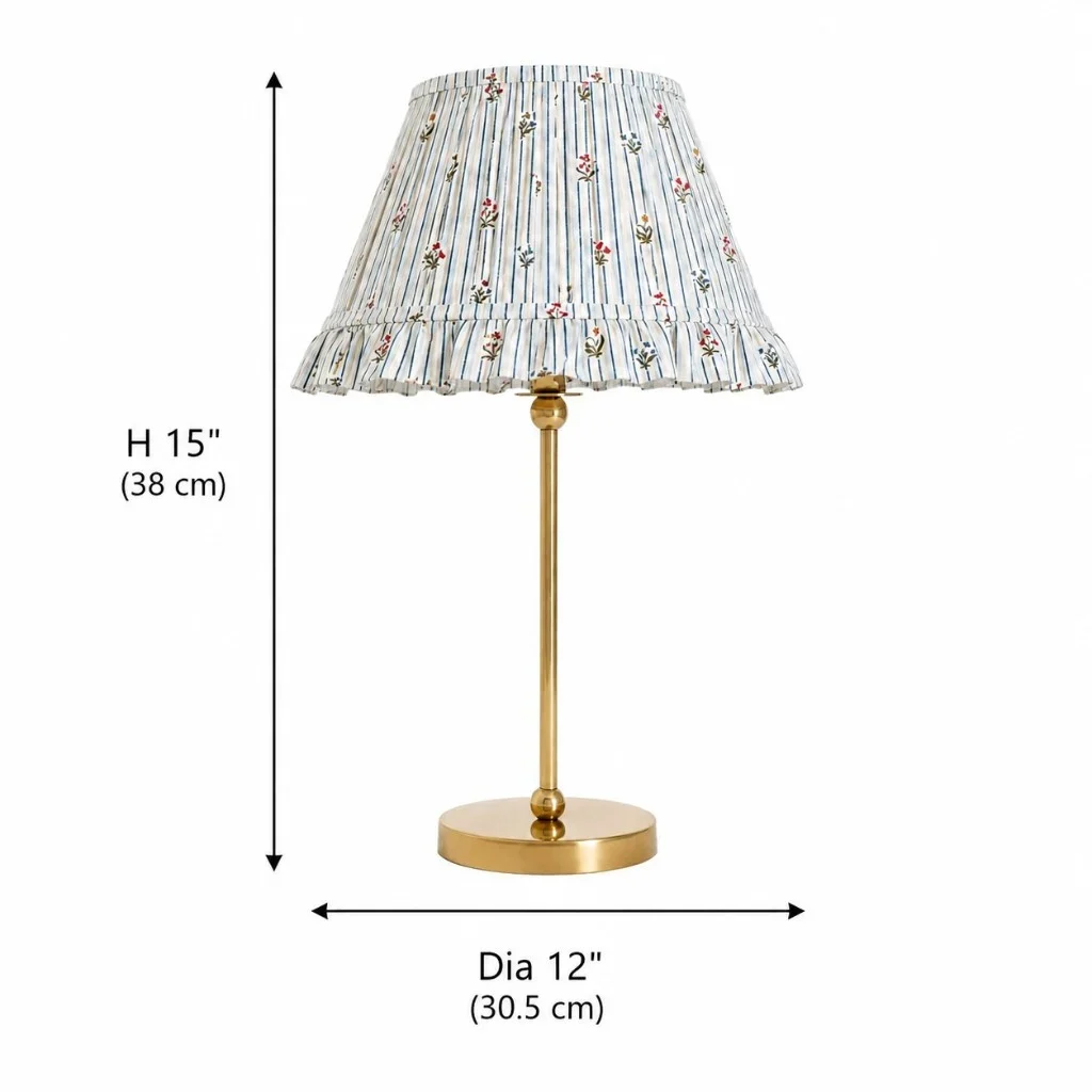 Solmire ruffle table lamp size diagram, 15 inches high