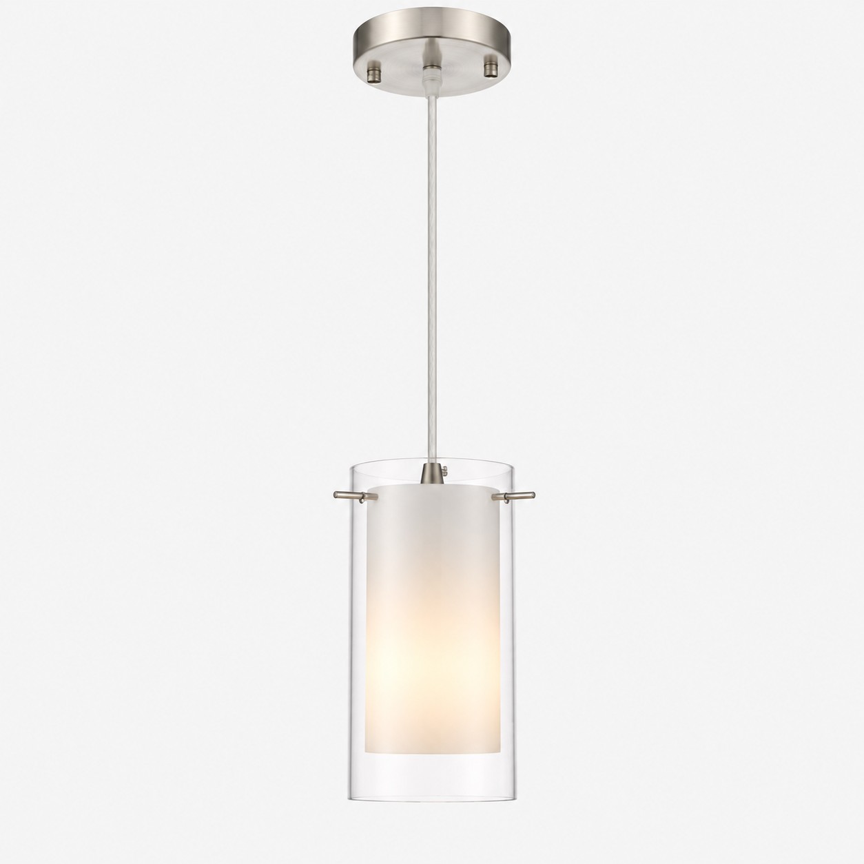 Double Glass Pendant Light with clear and white glass and a modern profile